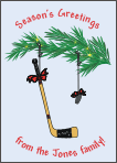 Ice Hockey Stick and Puck Ornament Christmas Card