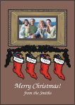 Stockings and Mantle Brown Photo Christmas Card