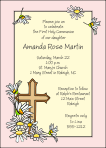 Daisies and Cross, Pink, First Communion Invitation