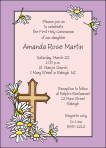 Daisies and Cross, Pink/Purple, First Communion Invitation