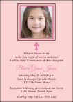 Simple Pink, Color, First Communion Invitation
