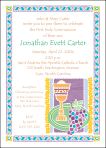 First Communion Invitation with watercolor chalice and grapes
