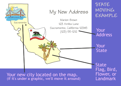 moving announcement with your new state and location of your town