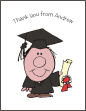 Cartoon Graduate with Black Gown Note Card