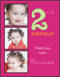 Triple Photo 2nd Birthday Pink Thank You Card