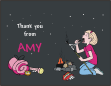 Girl Roasting Marshmallows and Camping Thank You Card