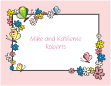 Flowers and Butterflies Pink Border Anniversary Note Card