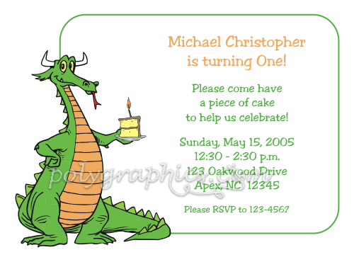 Dragon with Cake Birthday Invitations