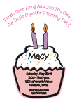 Cupcake 2 Candles Girl 2nd Birthday Party Invitation