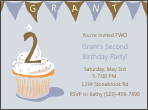 Cupcake Banner Blue 2nd Birthday Party Invitation