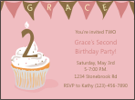 Cupcake Banner Pink 2nd Birthday Party Invitation
