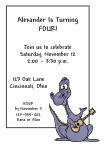 Dinosaur with Guitar Birthday Party Invitation