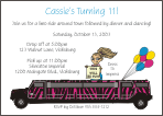 Limo Dark Pink Zebra Hummer Girl 2 Birthday Invitation