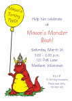 Monster with Balloon Birthday Party Invitation