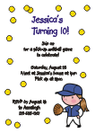 Softball Girl w/ Brown Hair Birthday Invitation