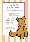 Teddy Bear Stripes Pink Birthday Party Invitation
