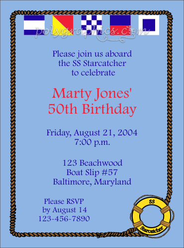A party invitation that uses signaling flags to spell out your name
