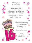Cake with 16 Candles Sweet 16 Invitation
