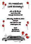 Black Limo Sketch Sweet 16 Birthday Invitation