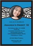 Zebra Stripes, Cyan, with Ribbon,Sweet 16 Birthday Invitation