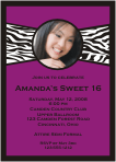 Zebra Stripes, Purple, with Ribbon, Sweet 16 Birthday Invitation