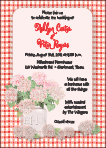 Pink Hydrangea Red Gingham Wedding Invitation