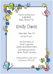 Flowers and Butterflies Blue Border Baby Shower Invitation