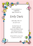 FLowers and Butterflies Pink Border Baby Shower Invitation