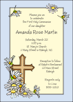 Daisies and Cross, Blue, First Communion Invitation