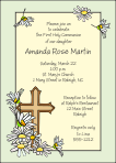Daisies and Cross, Green, First Communion Invitation