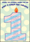 Big Number One Twins Birthday Party Invitation