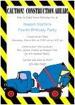 Construction Cement Truck Birthday Party Invitation