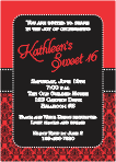 Damask Design, Red and Black, Sweet 16 Birthday Invitation