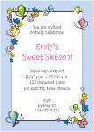 Flowers and Butterflies Blue Sweet 16 Birthday Invitation